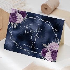 Lilac Floral Silver Navy Blue Foil Wedding Dankeskarte