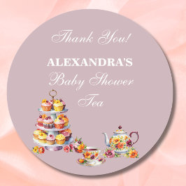 Lilac Floral Tea Party Baby Shower Favor  Runder Aufkleber