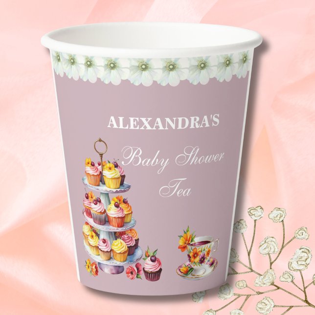 Lilac Floral Tee Party Babydusche Pappbecher (Von Creator hochgeladen)
