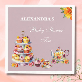 Lilac Floral Tee Party Babydusche Serviette