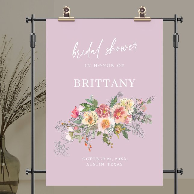 Lilac Floral Watercolor Brautparty Willkommen Poster (Lilac Floral Watercolor Bridal Shower Welcome Poster)