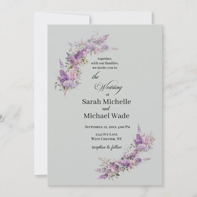 Lilac Floral Wedding Invitation Einladung (Vorderseite)