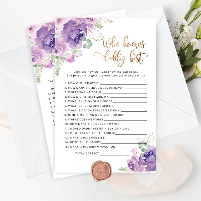 Lilac floral Wer Papa kennt das beste Baby Duschsp (Von Creator hochgeladen)