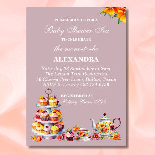 Lilac Floral Whimsical Tea Baby Dusche Einladung