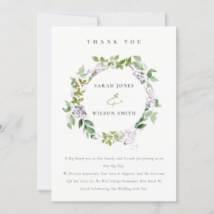 Lilac Floral Wreath Hütte Garden Wedding Dankeskarte