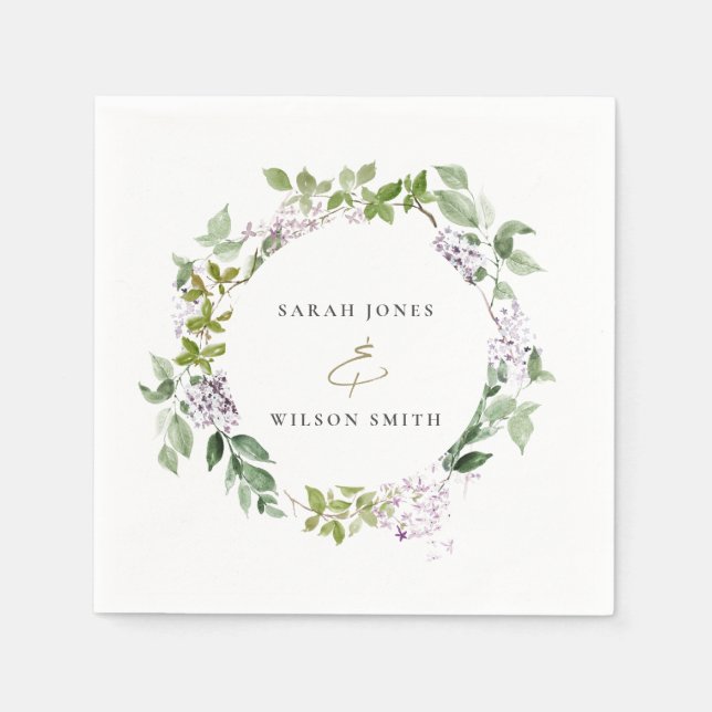Lilac Floral Wreath Hütte Garden Wedding Serviette (Vorderseite)
