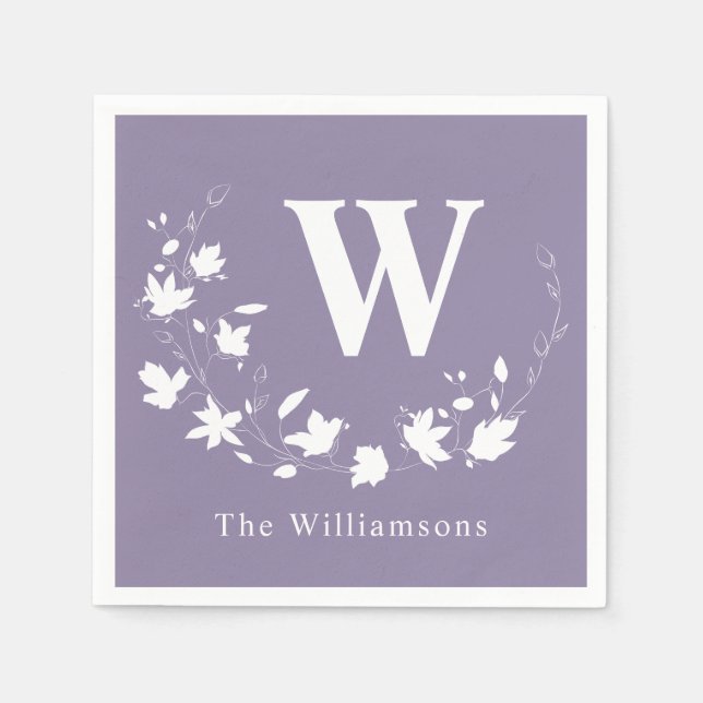 Lilac Floral Wreath Line Mit Monogramm Classic Serviette (Vorderseite)