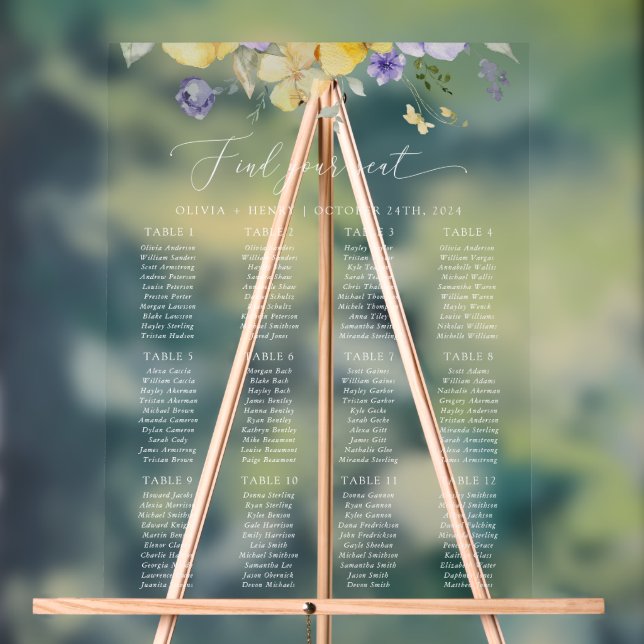Lilac Flower, Yellow Flower, Wedding Seating Chart (Neutre)