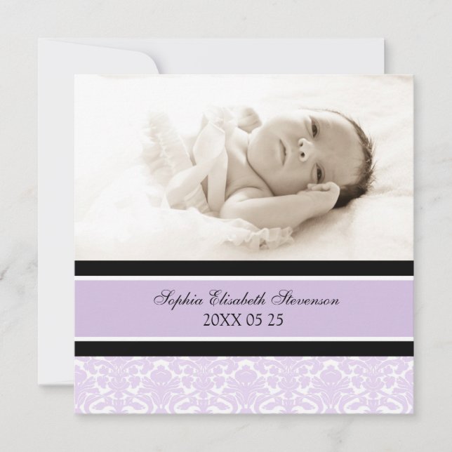 Lilac Foto Template New Baby Birth Ankündigung (Vorderseite)