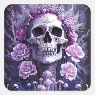 Lilac Garden Goth Skull, Lila Fantasy Quadratischer Aufkleber