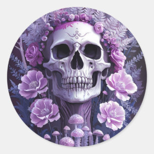 Lilac Garden Goth Skull, Lila Fantasy Runder Aufkleber