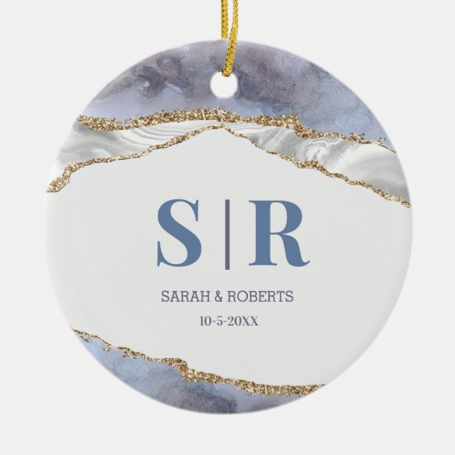 Lilac Geode Agate Paares Mit Monogramm Weihnachten Keramik Ornament (Vorne)