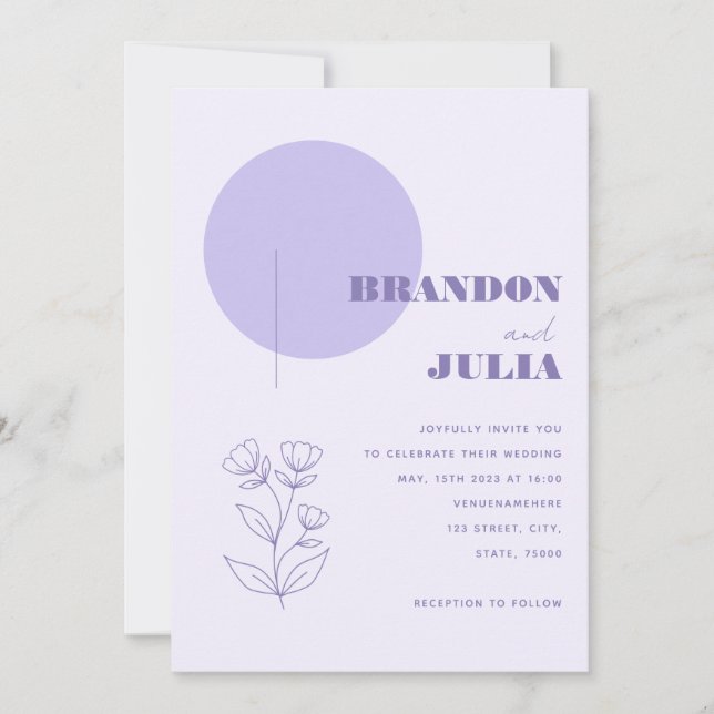 Lilac Geometric Moderne Minimalistische botanische Einladung (Vorderseite)