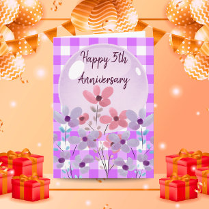 Lilac Gingham Floral 5. Wedding Anniversary Gesche Karte