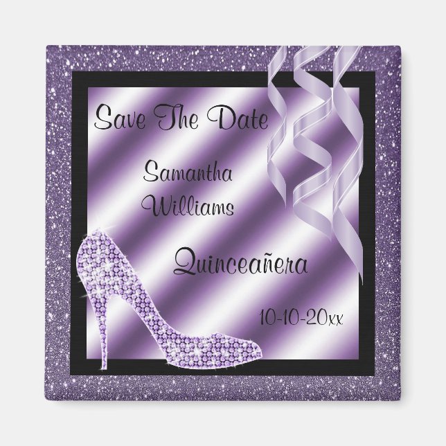 Lilac Glittery Stiletto & Streamers Quinceañera Magnet (Vorne)