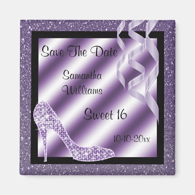 Lilac Glittery Stiletto & Streamers Sweet 16 Magnet (Vorne)