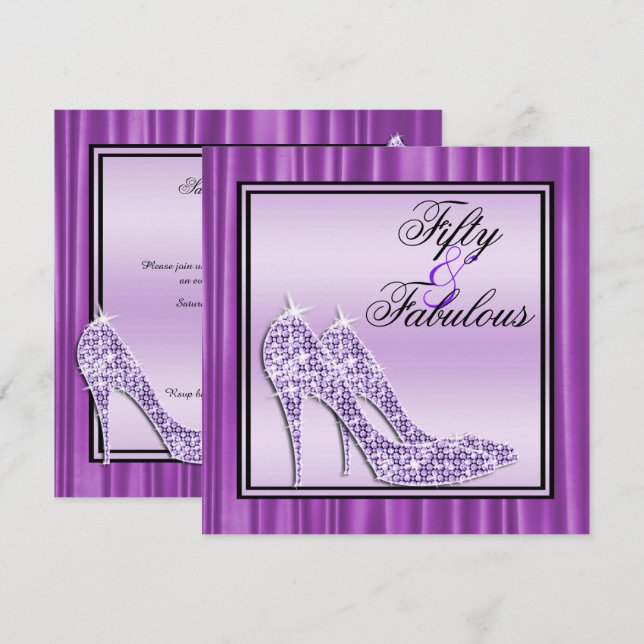 Lilac Glittery Stilettos & Music Fabulous 50 Einladung (Vorne/Hinten)