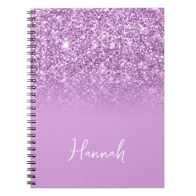 Lilac Glitzer Ombre Script Name Notizblock (Vorderseite)