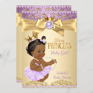 Lilac Gold Ballerina Princess Baby Shower Ethnic Einladung