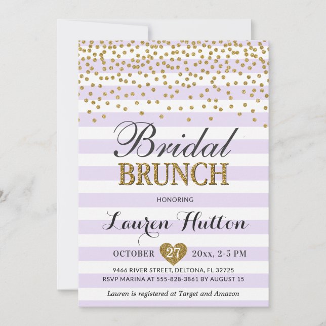 Lilac Gold Bridal Brunch Cartes d'invitation Mimos (Devant)