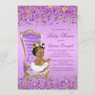 Lilac Gold Ethnic Princess Baby Dusche Einladung