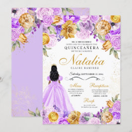 Lilac Gold Princess Glitzer Tiara Quinceanera Einladung