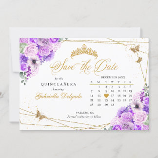 Lilac & Gold Quinceañera Save the Date Einladung