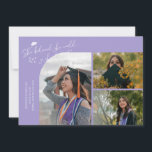Lilac Graduate She Believed Multi Photo Ankündigung<br><div class="desc">Modern and whimsical graduation announcement photo card featuring 3 photos on the front and 1 on the back. The text says "She believed she could so she did" with twinkling stars. Add the graduate's name,  information,  and message to personalize this card. Lilac.</div>
