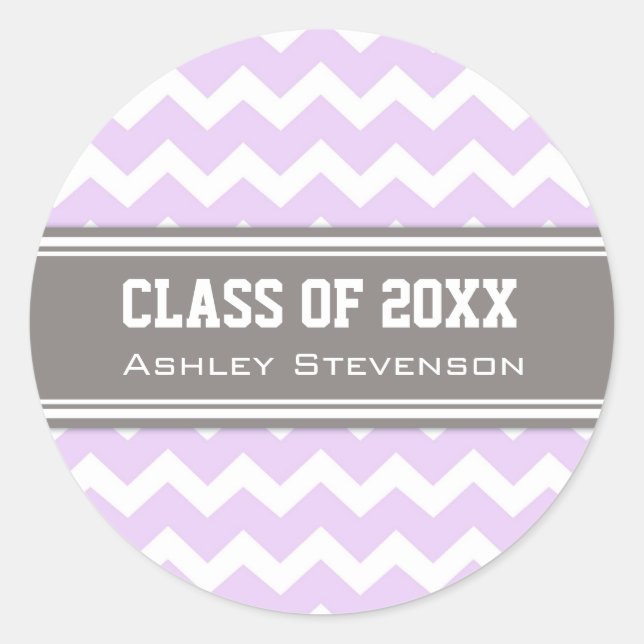 Lilac Gray Chevrons Abschluss Individuelle Name Runder Aufkleber (Vorderseite)