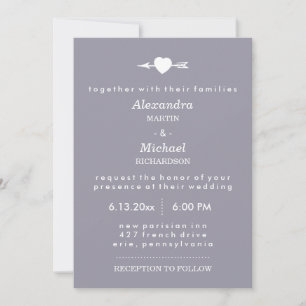Lilac Gray mit Herz und Pfeil Elegante Hochzeit Einladung
