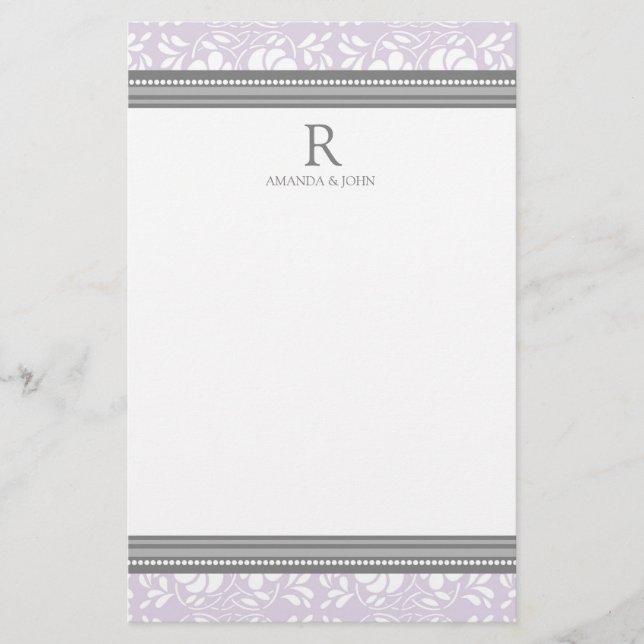 Lilac Gray White Wedding Monogram Stationery Briefpapier (Vorderseite)