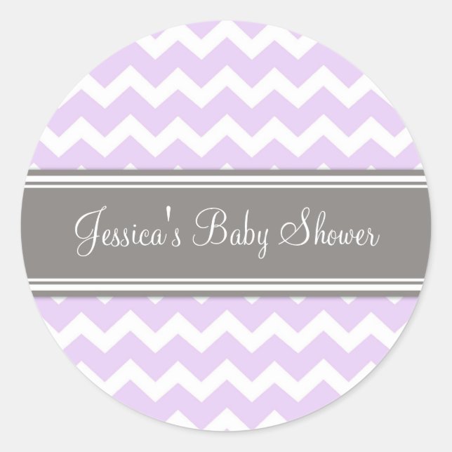 Lilac Gray Zickzack Baby Shower Pflegeaufkleber Runder Aufkleber (Vorderseite)