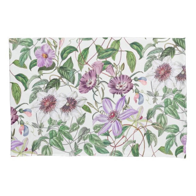 Lilac Green White Vintag Botanische Blume Kissenbezug (Vorderseite)