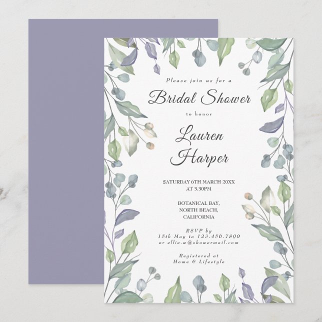 Lilac Greenery Floral Brautparty Einladung (Vorne/Hinten)