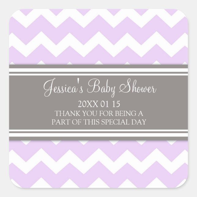 Lilac Grey Chevron Baby shower Favoriser Stickers (Devant)
