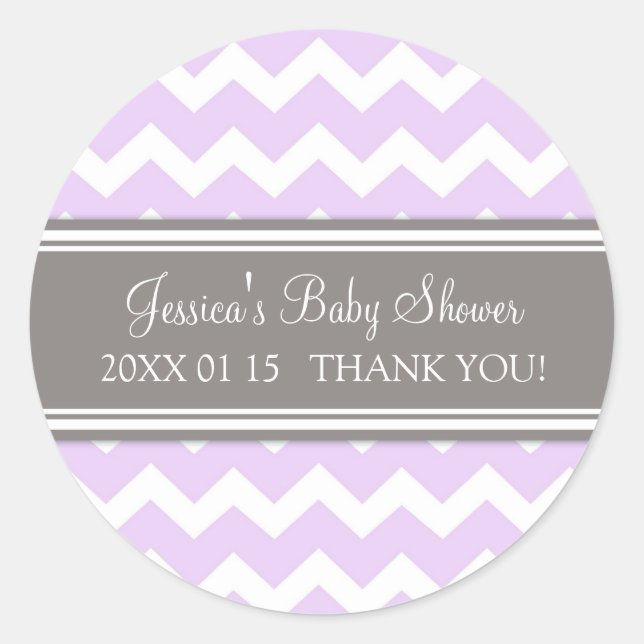 Lilac Grey Chevron Baby shower Favoriser Stickers (Devant)