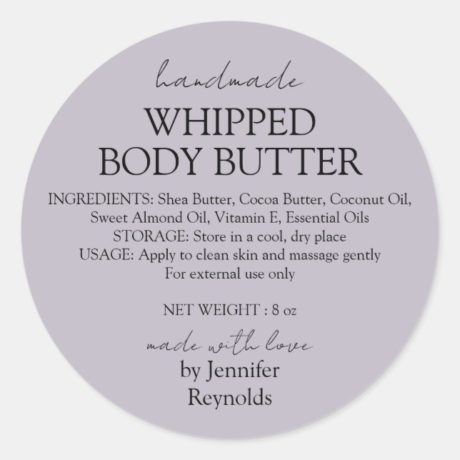 Lilac Handmade Body Butter Organic Runder Aufkleber (Vorderseite)