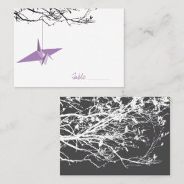 Lilac Hanging Crane auf Zweigen Asiatische Hochzei Platzkarte