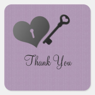Lilac Heart Lock und Key Danke Stickers