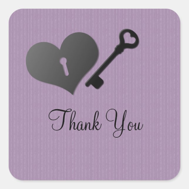 Lilac Heart Lock und Key Danke Stickers (Vorderseite)