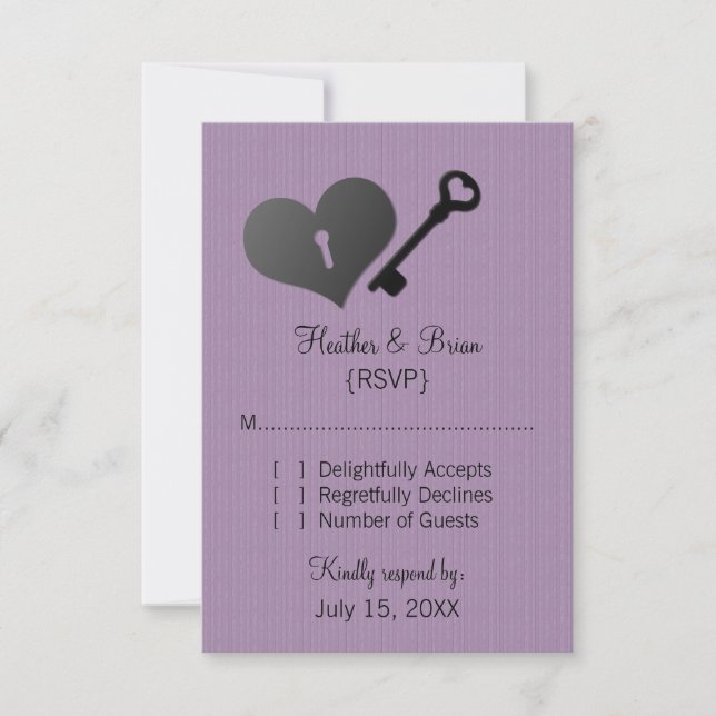 Lilac Heart Lock und Key Response Card RSVP Karte (Vorderseite)