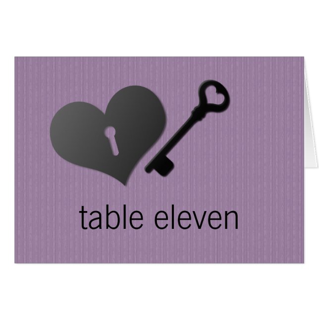 Lilac Heart Lock und Key Table Card (Vorderseite (Horizontal))
