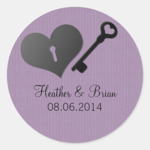 Lilac Heart Lock und Key Wedding Stickers
