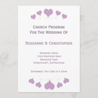 Lilac Hearts Design Wedding Programm