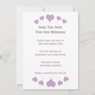 Lilac Hearts Design Wedding Save The Date