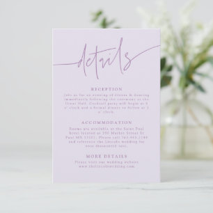 Lilac Hochzeitsdetails in lässiger Schrift Begleitkarte