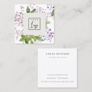 Lilac Hütte Garden Wasserfarbe Blumenstempel Logo Quadratische Visitenkarte