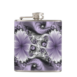 Lilac Illusion Abstraktes florales Fraktal Kunstfa Flachmann