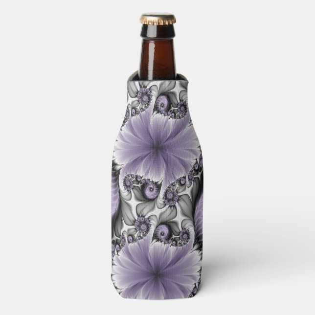 Lilac Illusion Abstraktes florales Fraktal Kunstfa Flaschenkühler (Flaschenvorderseite)