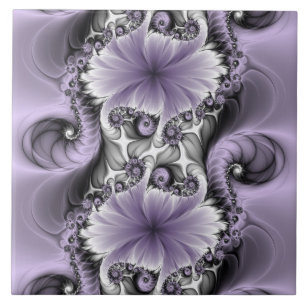 Lilac Illusion Abstraktes florales Fraktal Kunstfa Fliese